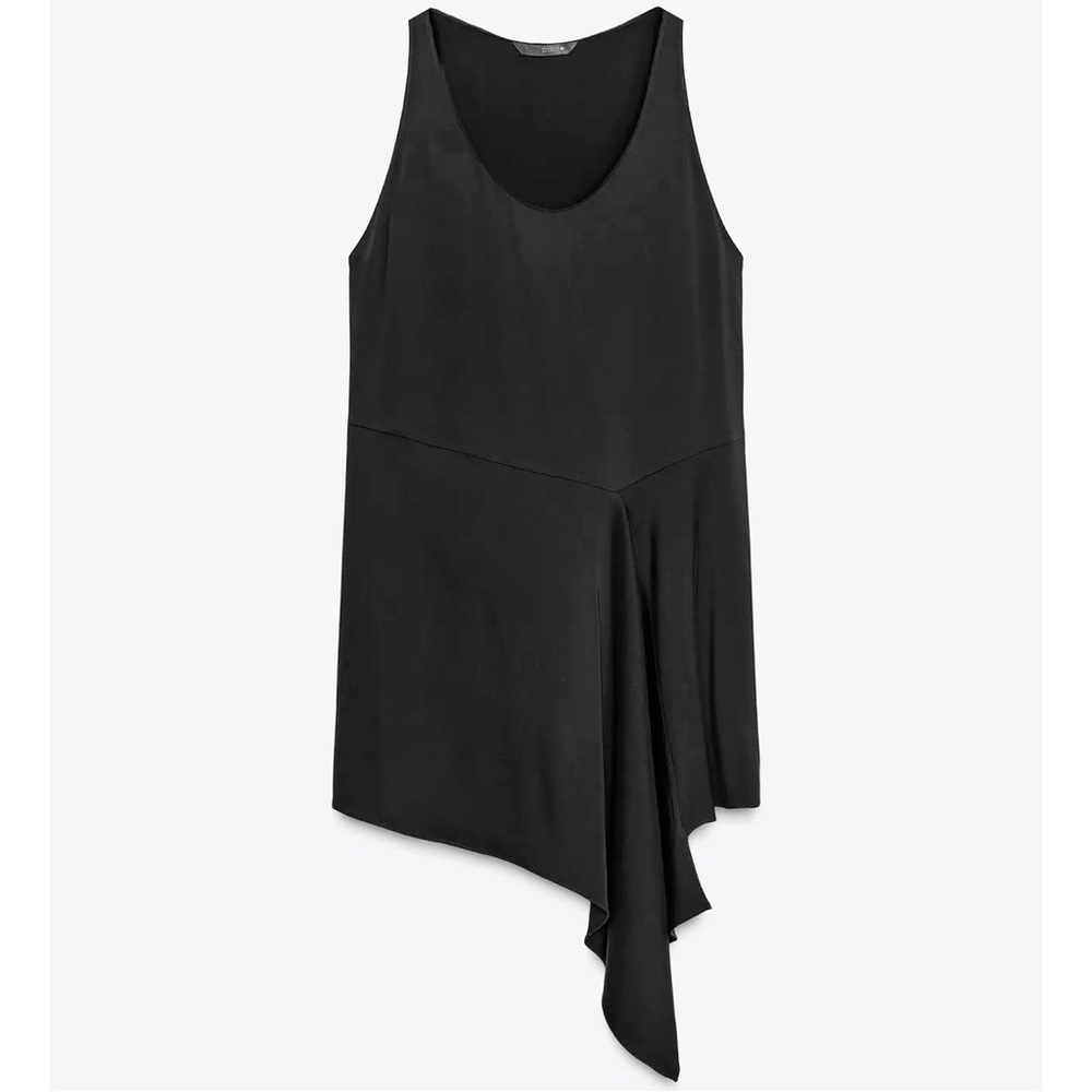 NWT ZARA Black Asymmetrical Drape Mini Dress